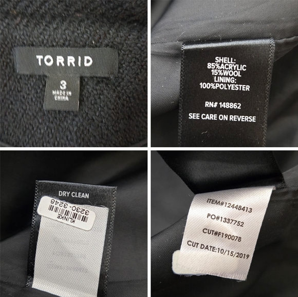 Torrid Black Woolen Varsity Hooded Longline Coat - Picture 12 of 13